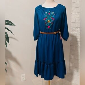 Elegant Blue Embroidered Dress